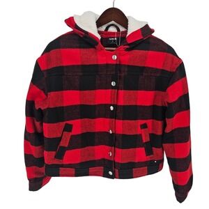 Hurley Sherpa Lined Coat Jacket Womens L Buffalo Plaid Full‎ Zip With Snaps Y2K